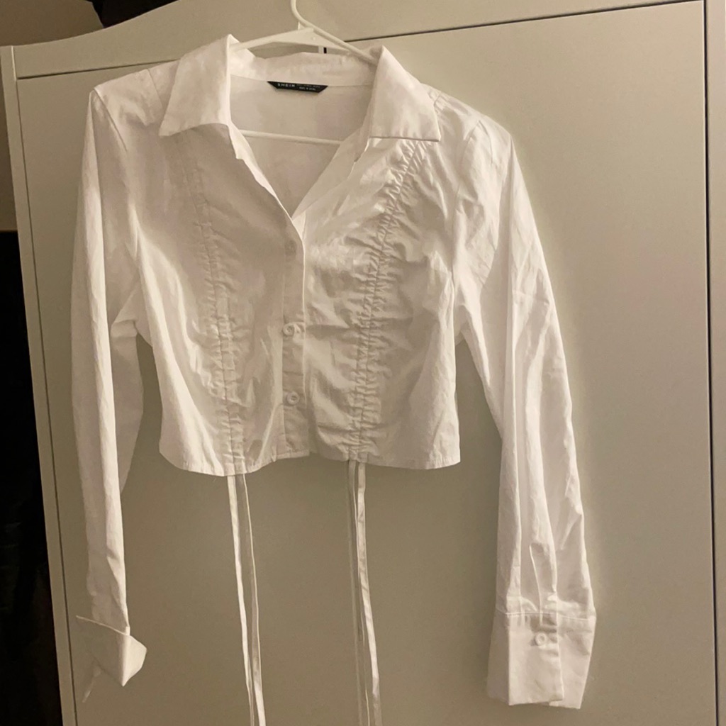 White Crop Button Down